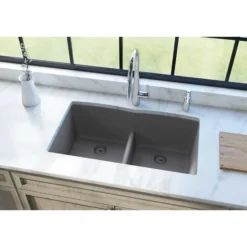 Elkay Classic 33" Quartz Kitchen Sink, 50/50 Double Bowl, Greystone, ELGDULB3322GS0