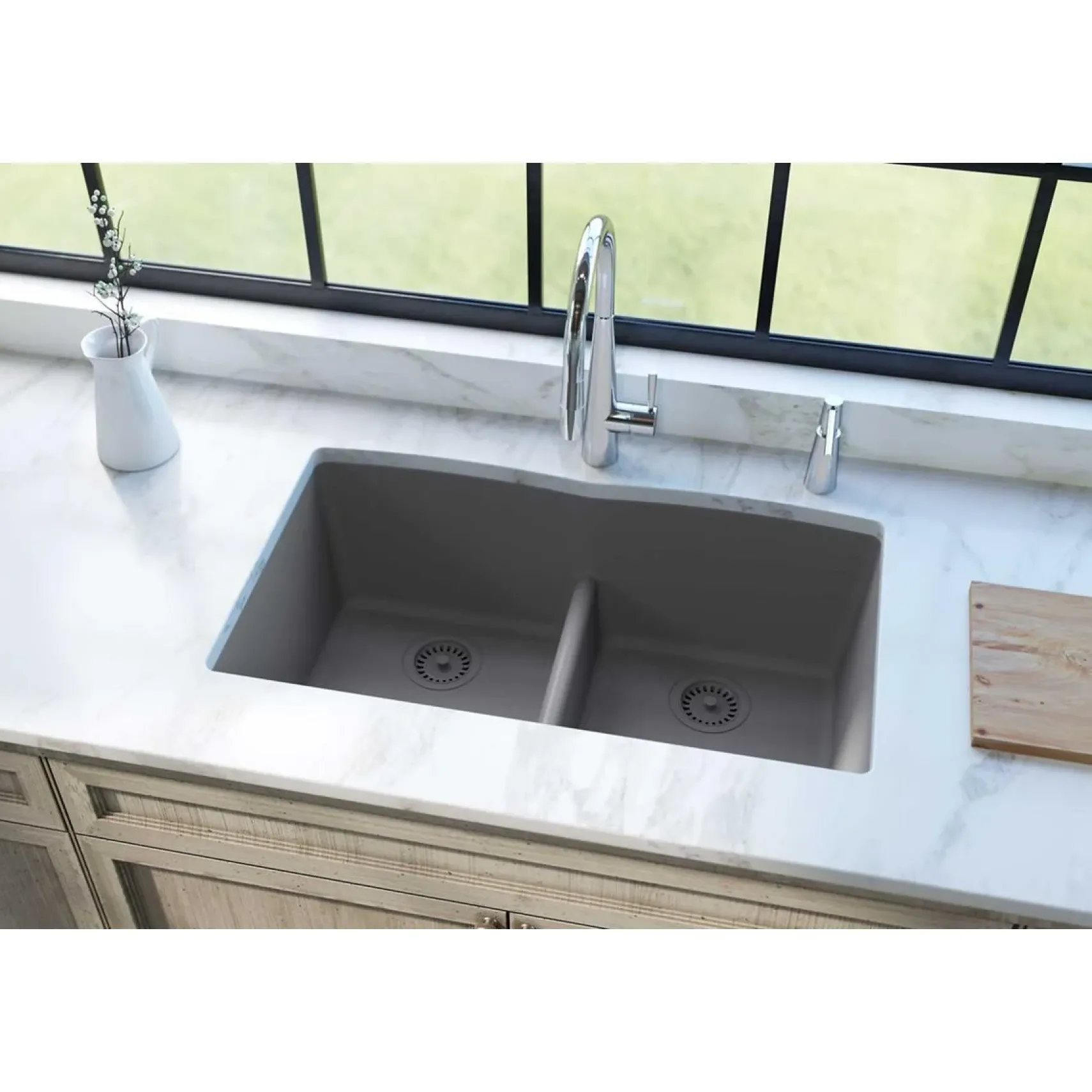 Elkay Classic 33" Quartz Kitchen Sink, 50/50 Double Bowl, Greystone, ELGDULB3322GS0