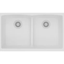 Elkay Classic 33" Quartz Kitchen Sink, 50/50 Double Bowl, White, ELGDULB3322WH0