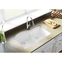 Elkay Classic 33" Quartz Kitchen Sink, 55/45 Double Bowl, White, ELGHU3322RWH0