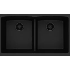 Elkay Classic 33" Quartz Kitchen Sink, 50/50 Double Bowl, Black, ELGDULB3322BK0