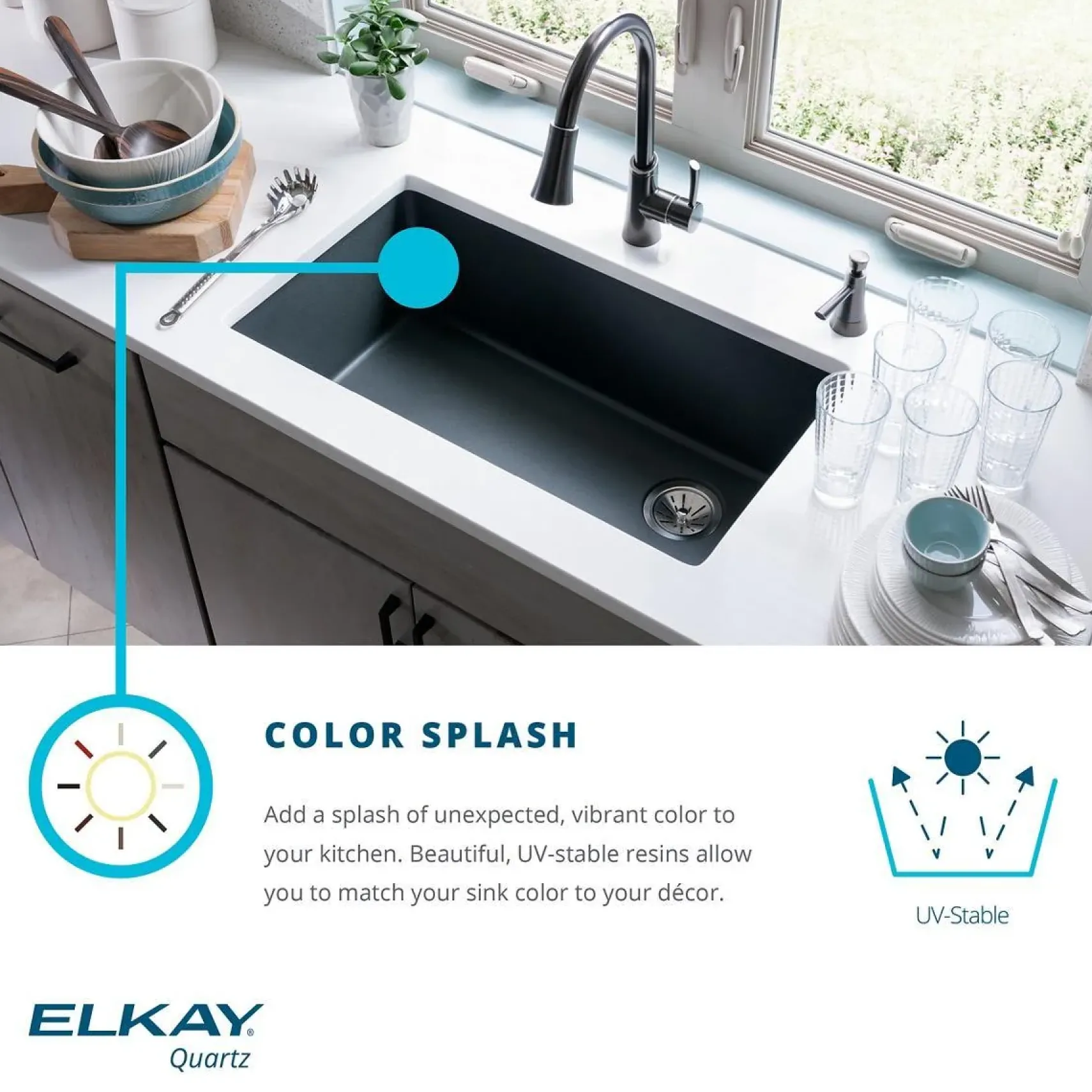Elkay Classic 25" Quartz Kitchen Sink, Greystone, ELGU2522GS0