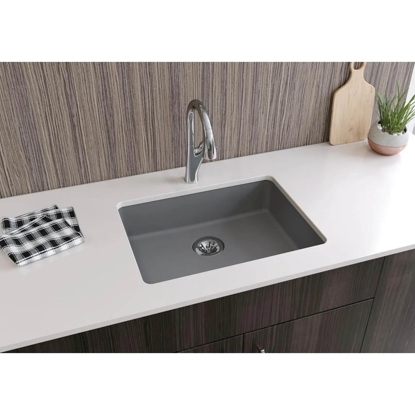 Elkay Classic 25" Quartz Kitchen Sink, Greystone, ELGUAD2519PDGS0
