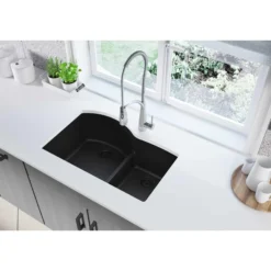 Elkay Classic 33" Quartz Kitchen Sink, 55/45 Double Bowl, Black, ELGHU3322RBK0