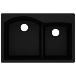 Elkay Classic 33" Quartz Kitchen Sink, 55/45 Double Bowl, Black, Pre-scored for up to 4 Faucet Hole, ELGH3322RBK0
