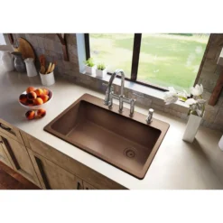 Elkay Classic 33" Quartz Kitchen Sink, Mocha, Pre-scored for up to 7 Faucet Hole, ELG13322MC0