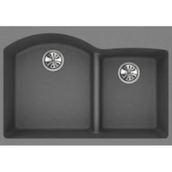 Elkay Classic 33" Quartz Kitchen Sink, 55/45 Double Bowl, Greystone, Pre-scored for up to 4 Faucet Hole, ELGH3322RGS0