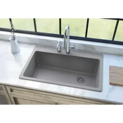 Elkay Classic 33" Quartz Kitchen Sink, Greystone, Pre-scored for up to 7 Faucet Hole, ELG13322GS0