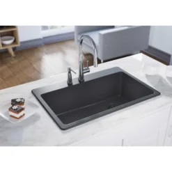 Elkay Classic 33" Quartz Kitchen Sink, Dusk Gray, Pre-scored for up to 7 Faucet Hole, ELG13322GY0