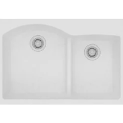 Elkay Classic 33" Quartz Kitchen Sink, 55/45 Double Bowl, White, Pre-scored for up to 4 Faucet Hole, ELGH3322RWH0