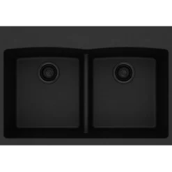 Elkay Classic 33" Quartz Kitchen Sink, 50/50 Double Bowl, Black, Pre-scored for up to 5 Faucet Hole, ELGDLB3322BK0