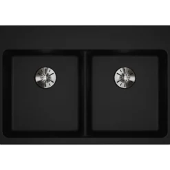 Elkay Classic 33" Quartz Kitchen Sink, 50/50 Double Bowl, Black, Pre-scored for up to 5 Faucet Hole, ELGAD3322PDBK0