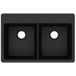 Elkay Classic 33" Quartz Kitchen Sink, 50/50 Double Bowl, Black, Pre-scored for up to 5 Faucet Hole, ELG3322BK0