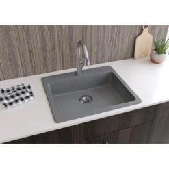 Elkay Classic 25" Quartz Kitchen Sink, Greystone, Pre-scored for up to 5 Faucet Hole, ELGAD2522PDGS0