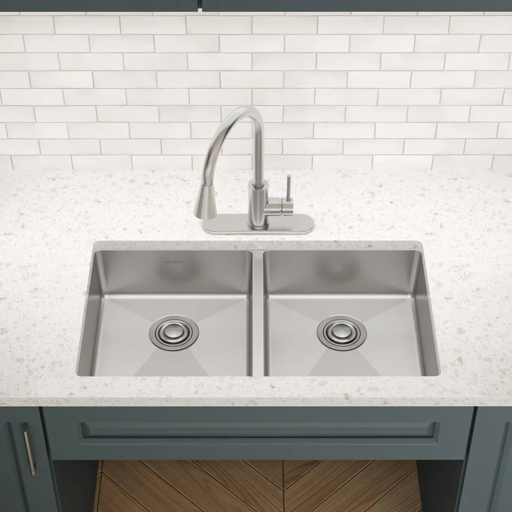 Elkay Crosstown 33" Dual Mount Stainless Steel ADA Kitchen Sink, 50/50 Double Bowl, Polished Satin, 1 Faucet Hole, ECTSRAD3322601