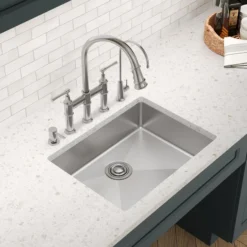Elkay Crosstown 25" Dual Mount Stainless Steel ADA Kitchen Sink, Polished Satin, 5 Faucet Holes, ECTSRAD2522605
