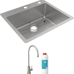 Elkay Crosstown 25" Dual Mount Stainless Steel Kitchen Sink Kit with Faucet, Custom Faucet Holes, ECTSR25229TFGB