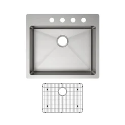 Elkay Crosstown 25" Dual Mount Stainless Steel ADA Kitchen Sink Kit, Single Bowl, 18 Gauge, Polished Satin, 4 Faucet Hole, ECTSRAD25226TBG4