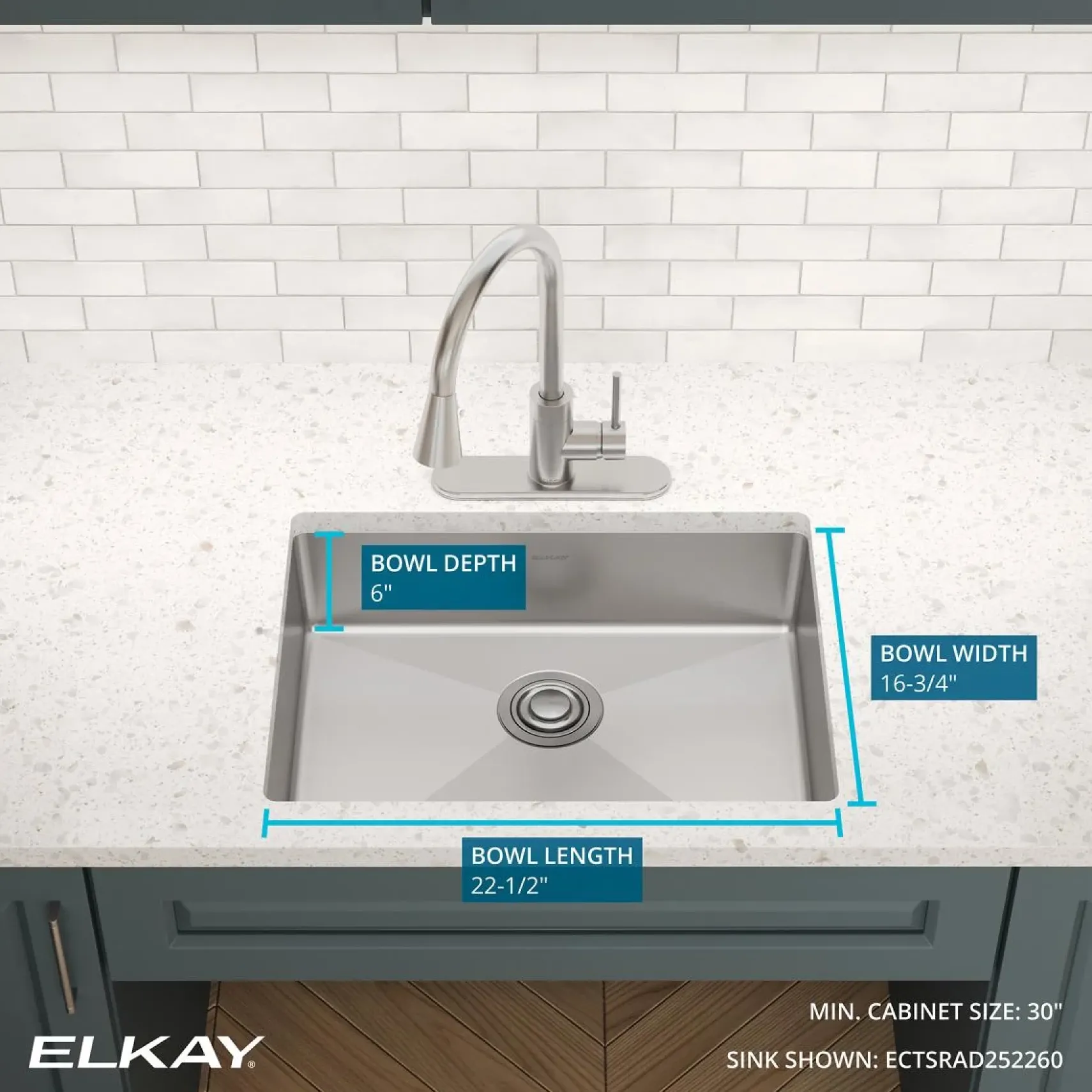 Elkay Crosstown 25" Dual Mount Stainless Steel ADA Kitchen Sink, Polished Satin, 1 Faucet Hole, ECTSRAD2522601