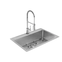 Elkay Crosstown 33" Dual Mount Stainless Steel Kitchen Sink Kit with Faucet, Polished Satin, 1 Faucet Hole, ECTSRS33229TFC