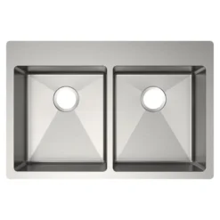 Elkay Crosstown 33" Dual Mount Stainless Steel ADA Kitchen Sink, 50/50 Double Bowl, Polished Satin, No Faucet Hole, ECTSRAD3322600