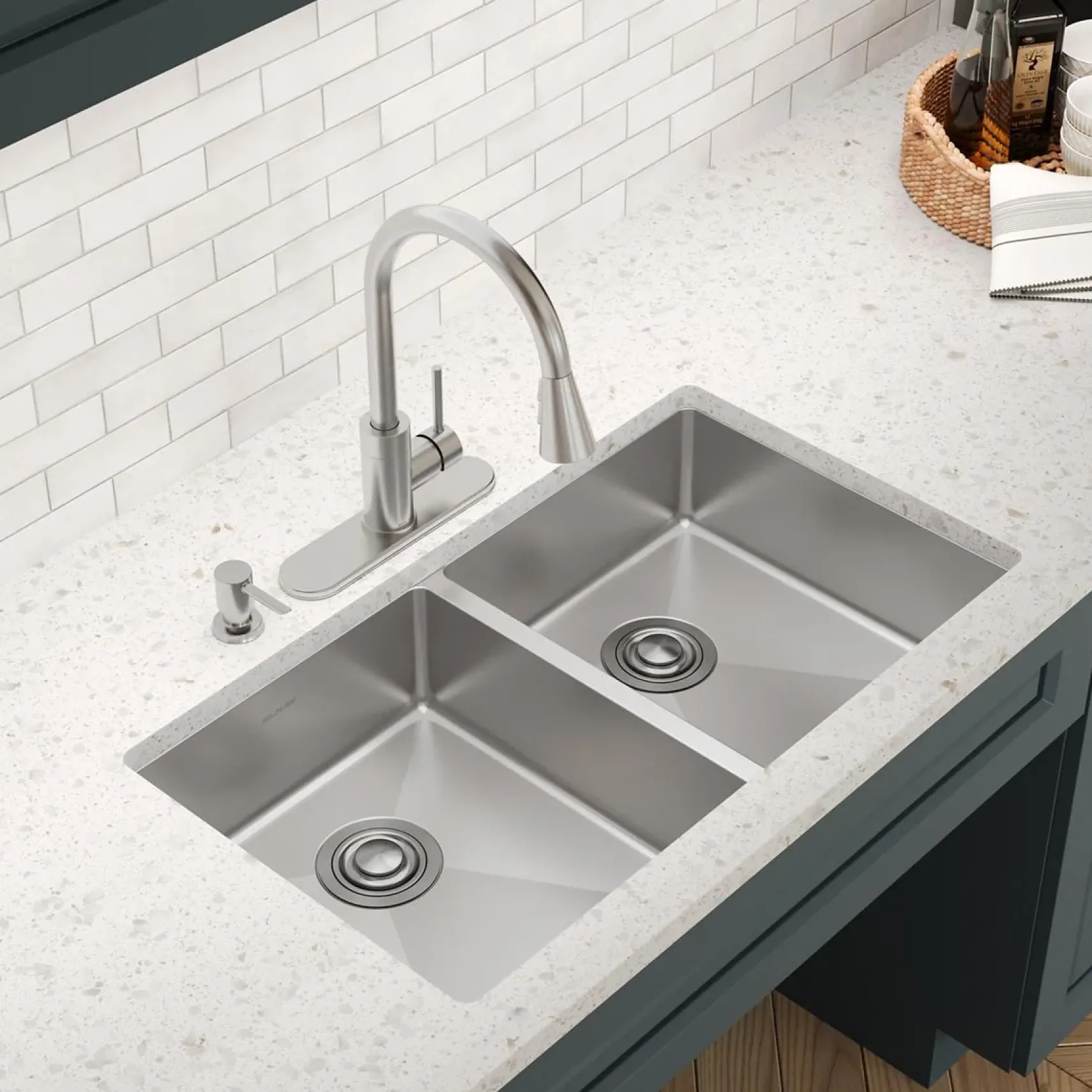 Elkay Crosstown 33" Dual Mount Stainless Steel ADA Kitchen Sink, 50/50 Double Bowl, Polished Satin, 3 Faucet Holes, ECTSRAD3322603