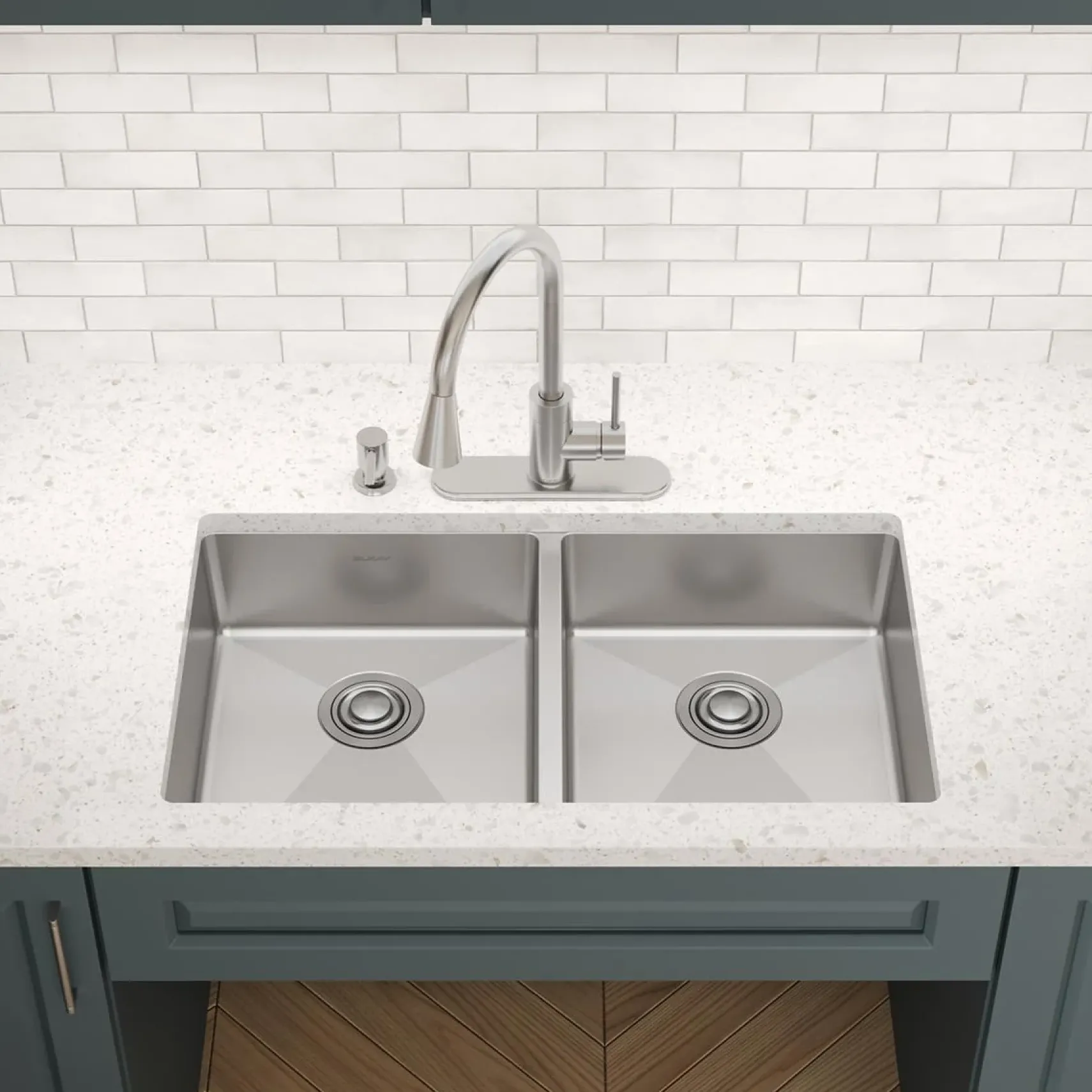 Elkay Crosstown 33" Dual Mount Stainless Steel ADA Kitchen Sink, 50/50 Double Bowl, Polished Satin, 3 Faucet Holes, ECTSRAD3322603