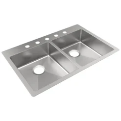 Elkay Crosstown 33" Dual Mount Stainless Steel ADA Kitchen Sink, 50/50 Double Bowl, Polished Satin, 5 Faucet Holes, ECTSRAD3322605