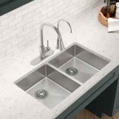 Elkay Crosstown 33" Dual Mount Stainless Steel ADA Kitchen Sink, 50/50 Double Bowl, Polished Satin, 2 Faucet Holes, ECTSRAD3322602