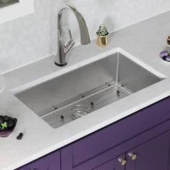 Elkay Crosstown 33" Dual Mount Stainless Steel Kitchen Sink Kit with Faucet, Single Bowl 18 Gauge, ECTSRS33229TFLC