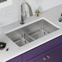 Elkay Crosstown 33" Dual Mount Stainless Steel Kitchen Sink Kit with Faucet, 50/50 with Aqua Divide Double Bowl, 18 Gauge, ECTSRA33229TFLC