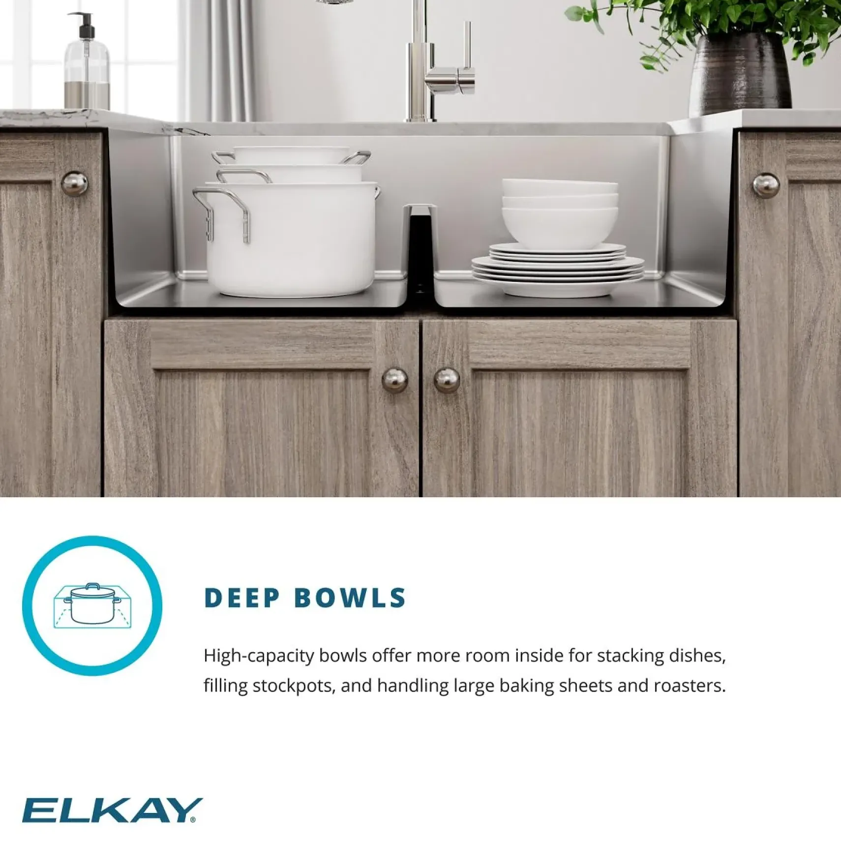 Elkay Crosstown 33" Dual Mount Stainless Steel Kitchen Sink Kit with Faucet, 50/50 with Aqua Divide Double Bowl, 18 Gauge, ECTSRA33229TFLC