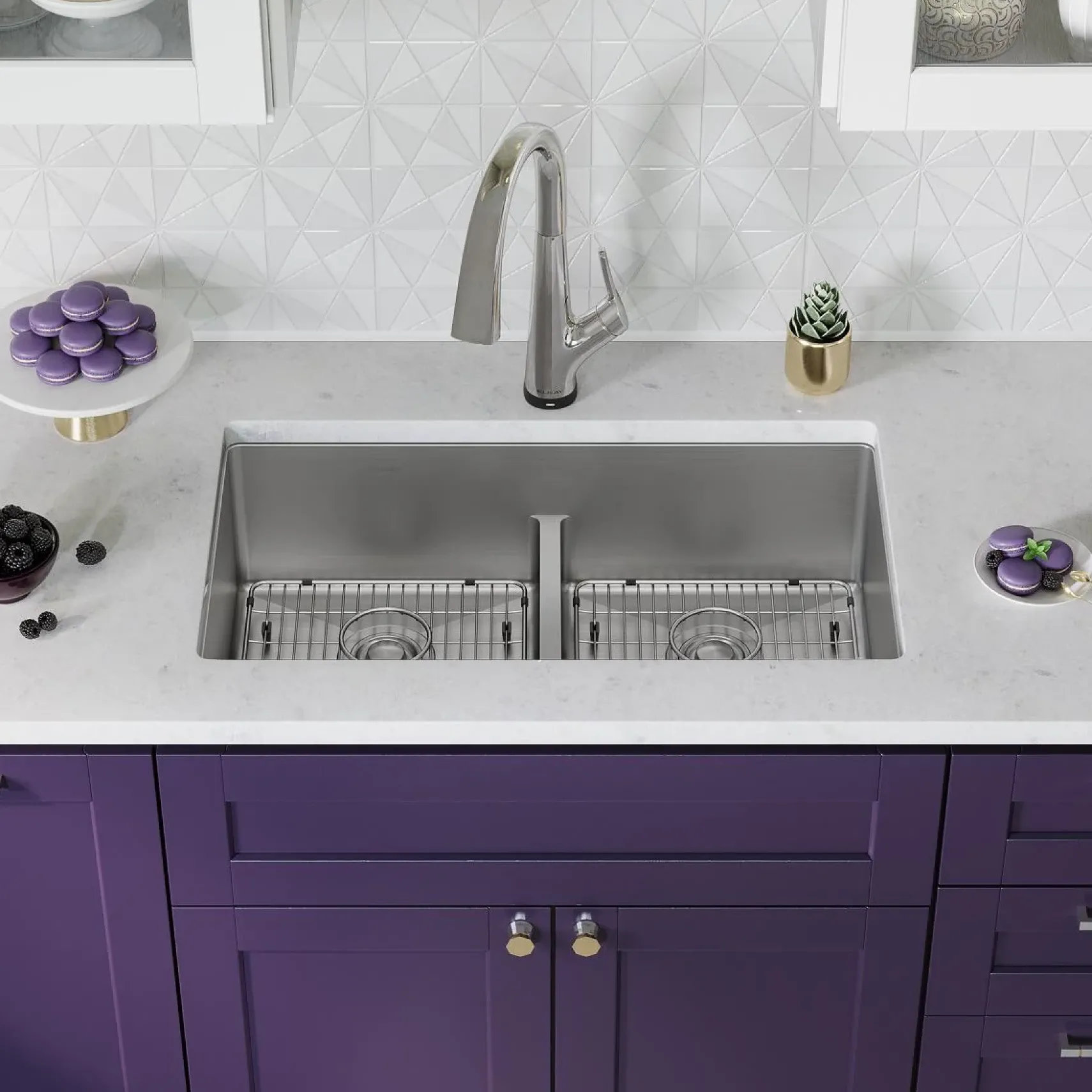 Elkay Crosstown 33" Dual Mount Stainless Steel Kitchen Sink Kit with Faucet, 50/50 with Aqua Divide Double Bowl, 18 Gauge, ECTSRA33229TFLC