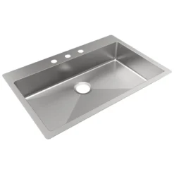 Elkay Crosstown 33" Dual Mount Stainless Steel ADA Kitchen Sink, Polished Satin, 3 Faucet Holes, ECTSRSAD3322603