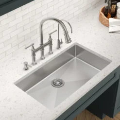 Elkay Crosstown 33" Dual Mount Stainless Steel ADA Kitchen Sink, Polished Satin, 5 Faucet Holes, ECTSRSAD3322605