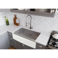 Elkay Crosstown 36" Stainless Steel Farmhouse Kitchen Sink for Interchangeable Apron, 16 Gauge, Polished Satin, CTXF134179RC