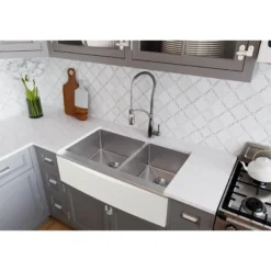 Elkay Crosstown 36" Stainless Steel Farmhouse Kitchen Sink for Interchangeable Apron, 55/65 Double Bowl, 16 Gauge, Polished Satin, CTXF234179