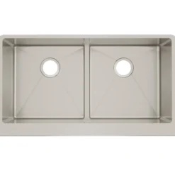 Elkay Crosstown 36" Stainless Steel Farmhouse Kitchen Sink for Interchangeable Apron, 50/50 Double Bowl, 16 Gauge, Polished Satin, CTXFA34179