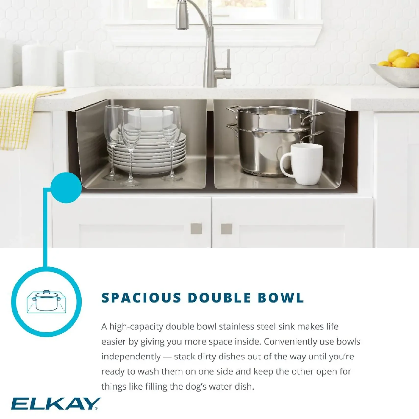 Elkay Crosstown 36" Stainless Steel Farmhouse Kitchen Sink for Interchangeable Apron, 55/65 Double Bowl, 16 Gauge, Polished Satin, CTXF234179C