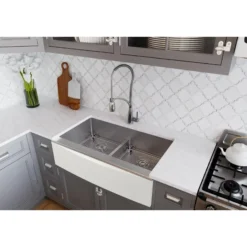 Elkay Crosstown 36" Stainless Steel Farmhouse Kitchen Sink for Interchangeable Apron, 50/50 Double Bowl, 16 Gauge, Polished Satin, CTXFA34179C