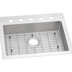 Elkay Crosstown 25" Stainless Steel Kitchen Sink Kit, Polished Satin, 5 Faucet Hole, ECTSRAD25226TBG5