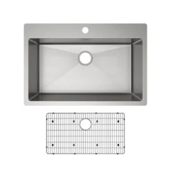 Elkay Crosstown 33" Stainless Steel Kitchen Sink Kit, Polished Satin, 1 Faucet Hole, ECTSRS33229TBG1