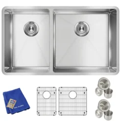Elkay Crosstown 32" Stainless Steel Kitchen Sink, 40/60 Double Bowl, 18 Gauge, Polished Satin, ECTRU32179LTC