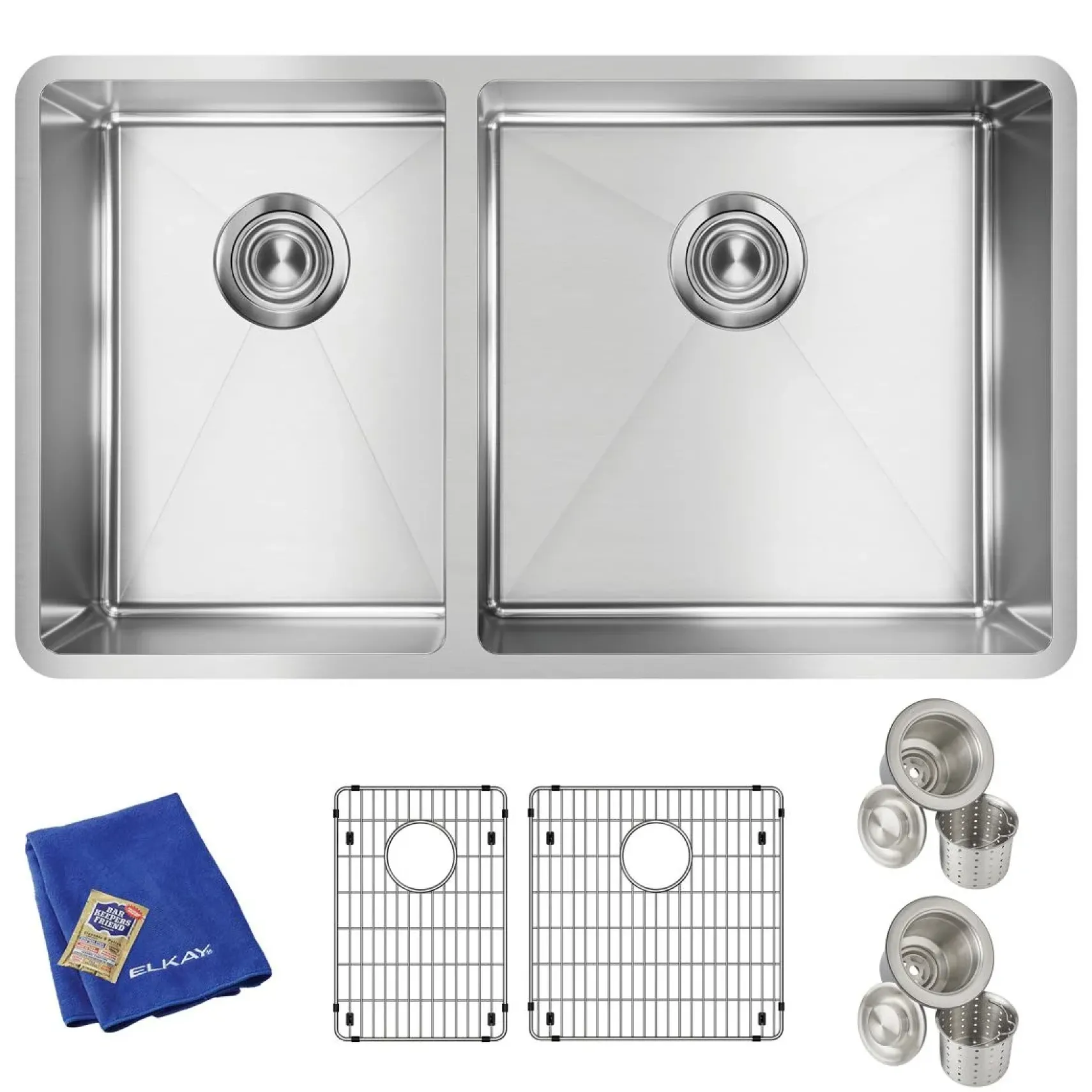 Elkay Crosstown 32" Stainless Steel Kitchen Sink, 40/60 Double Bowl, 18 Gauge, Polished Satin, ECTRU32179LTC