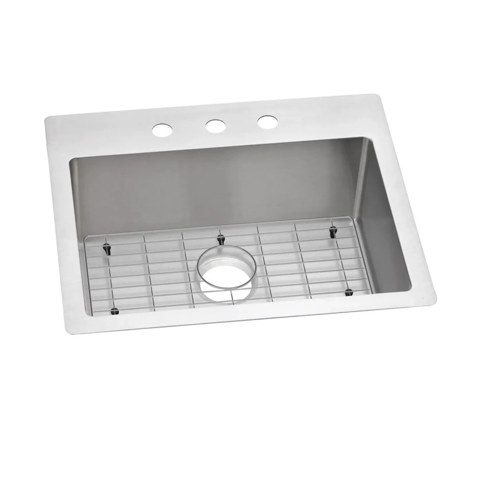 Elkay Crosstown 25" Stainless Steel Kitchen Sink Kit, Polished Satin, 3 Faucet Hole, ECTSR25229TBG3