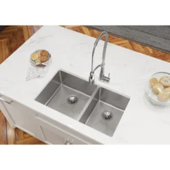 Elkay Crosstown 32" Stainless Steel Kitchen Sink, 60/40 Double Bowl, 18 Gauge, Polished Satin, ECTRU32179RT