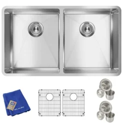 Elkay Crosstown 32" Stainless Steel Kitchen Sink, 50/50 Double Bowl, 18 Gauge, Polished Satin, ECTRU31179TC