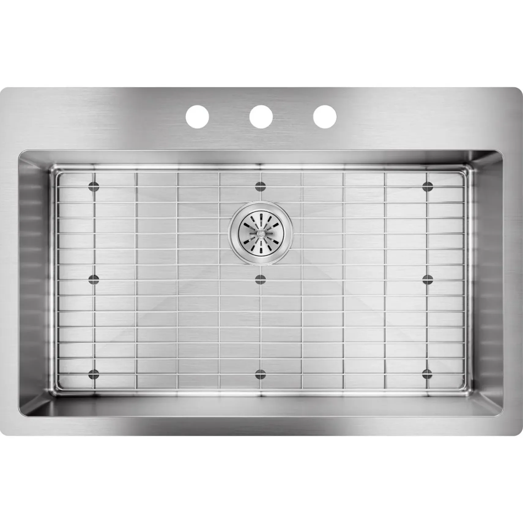 Elkay Crosstown 33" Stainless Steel Kitchen Sink Kit, Polished Satin, 3 Faucet Hole, ECTSRS33229TBG3