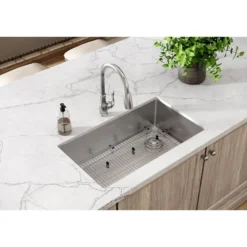 Elkay Crosstown 32" Stainless Steel Kitchen Sink, 18 Gauge, Polished Satin, ECTRU30179RTC