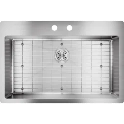 Elkay Crosstown 33" Stainless Steel Kitchen Sink Kit, Polished Satin, 2 Faucet Hole, ECTSRS33229TBG2